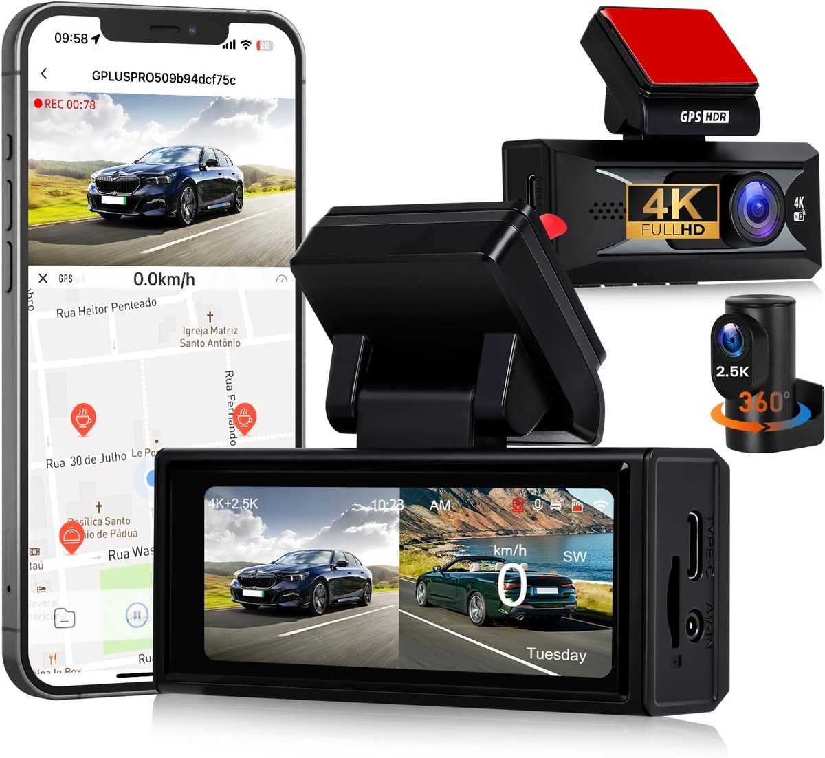 Dashcam 4K + 2.5K - 3.16 inch IPS scherm - GPS en 5GHz WiFi - optimale veiligheid op de weg - ShopVlot