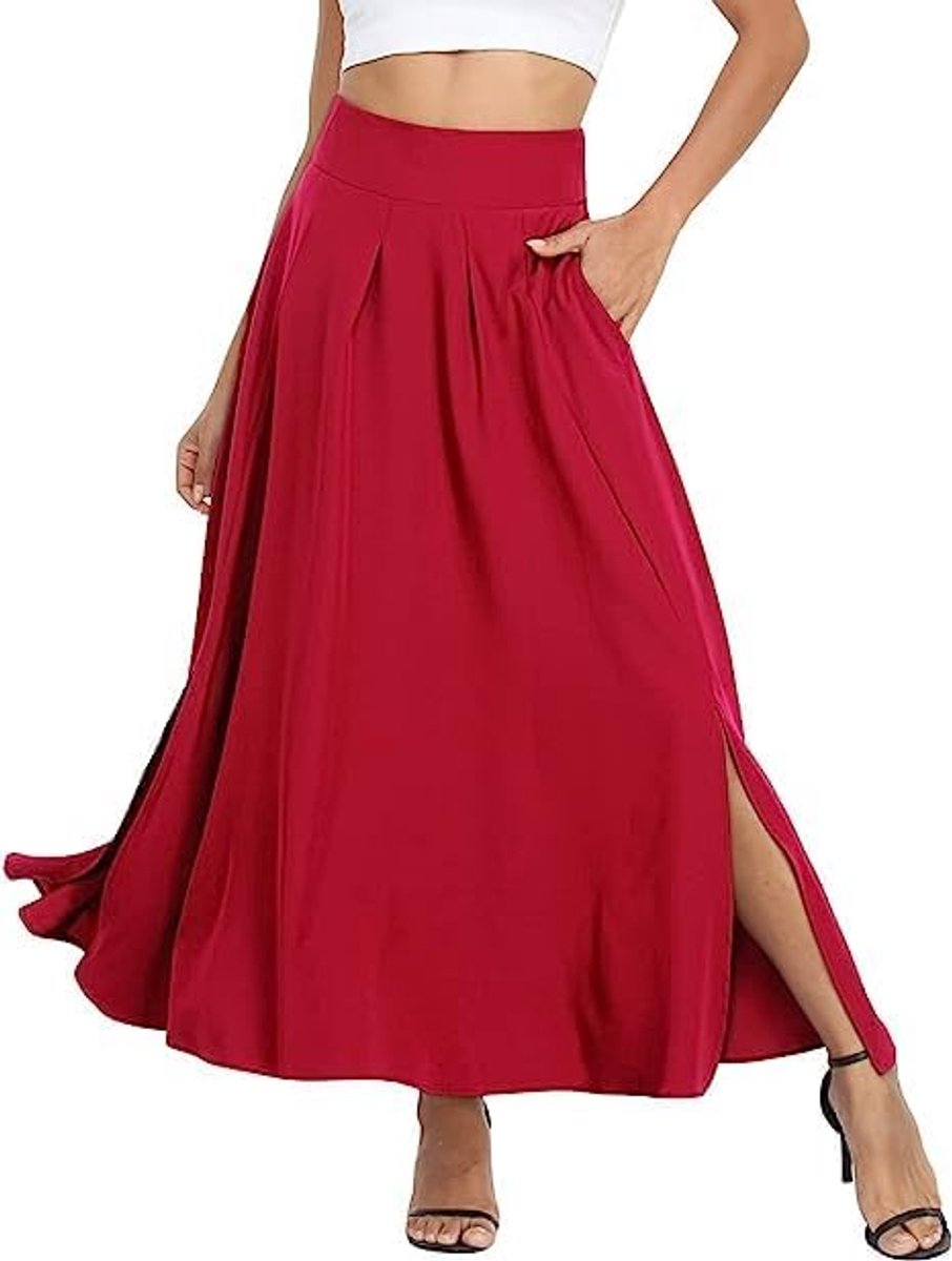 Maxirok voor dames L - Hoge taille - Zakken met zijsplit - Elegante A-lijn stijl - ShopVlot