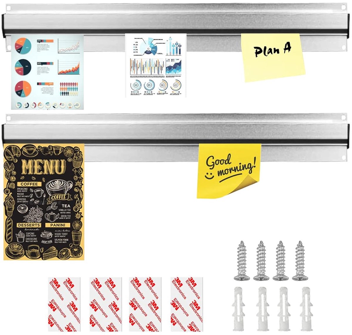 Pack of 2 Receipt Holders, Gastronomy, Label Holder, Kitchen, Clip Strip for Paper, Aluminium Notebook, Wall Mounted - ShopVlot