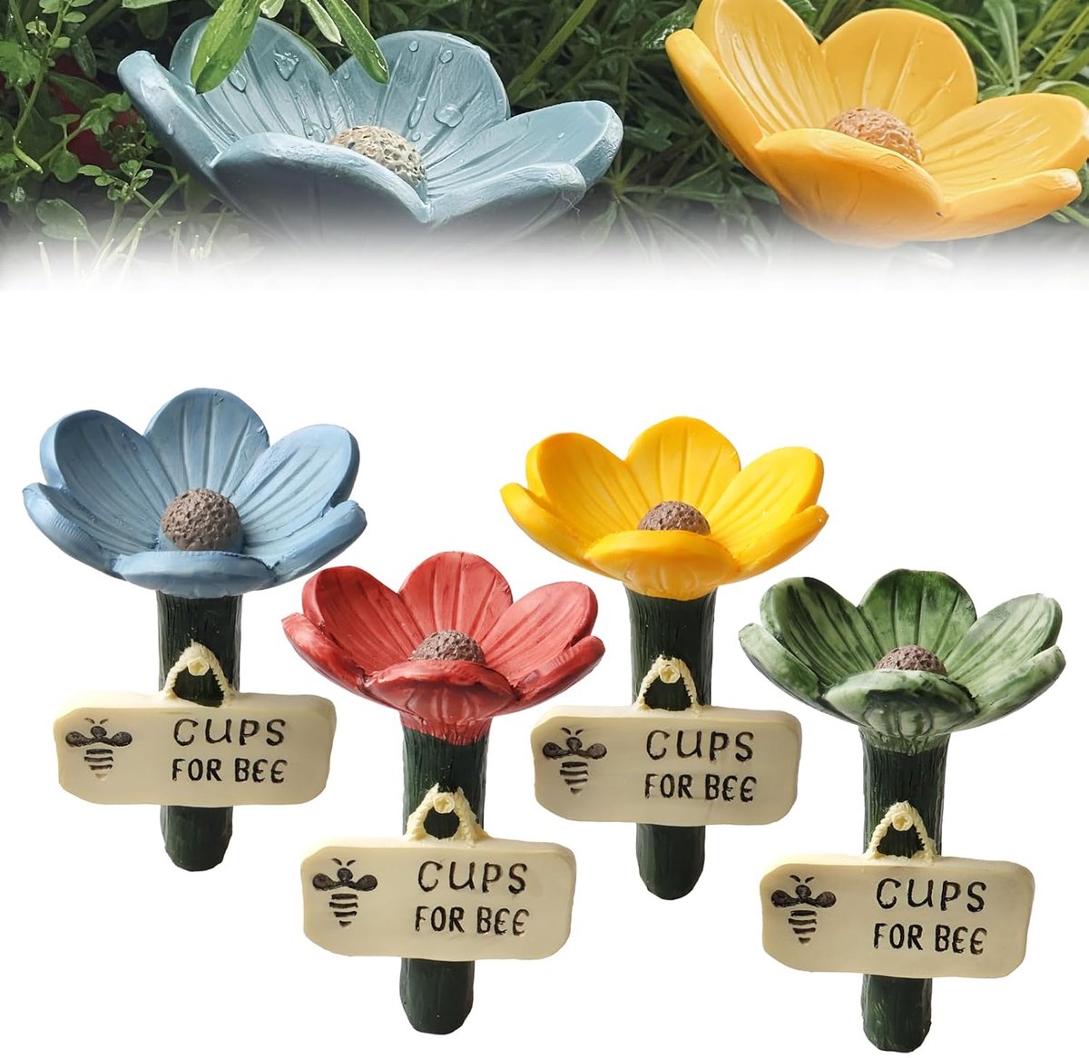 Bijendrinkbak voor de tuin, 4 stuks, bloemvormige insectendrinkbak, cups for bee, hars bijen drinkbeker - ShopVlot