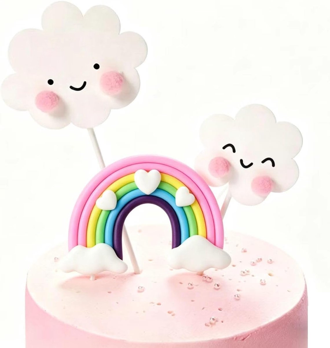 3 Pieces Rainbow Cake Decorations, Soft Ceramic, Cake Topper, Cloud, Cake Decoration for Kids, Girls, Boys, Women - ShopVlot