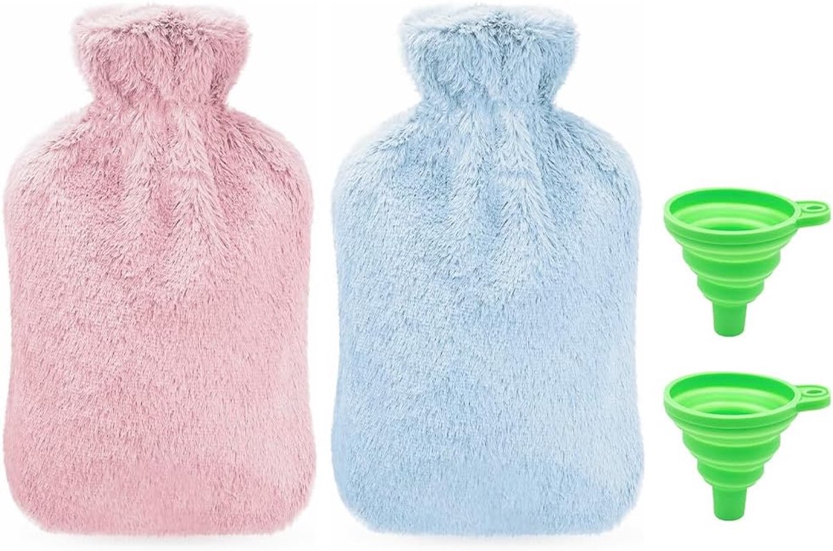 Waterdichte warmwaterkruik, warmwaterkruik met pluche, warme rubberen fles, voor pijnverlichting, rug (2 stuks, 1 l) - ShopVlot