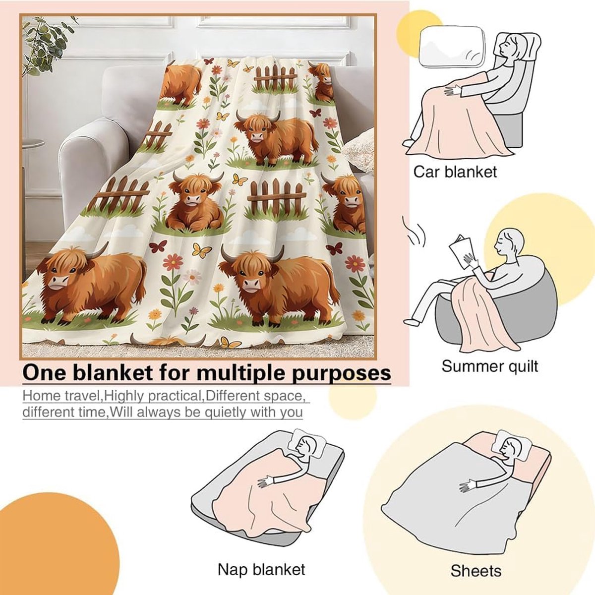 Hooglandse koe pluche deken, Highland Kattle Throw Blanket, flanellen deken, zacht pluizig fleece deken (100 x 150 cm) - ShopVlot