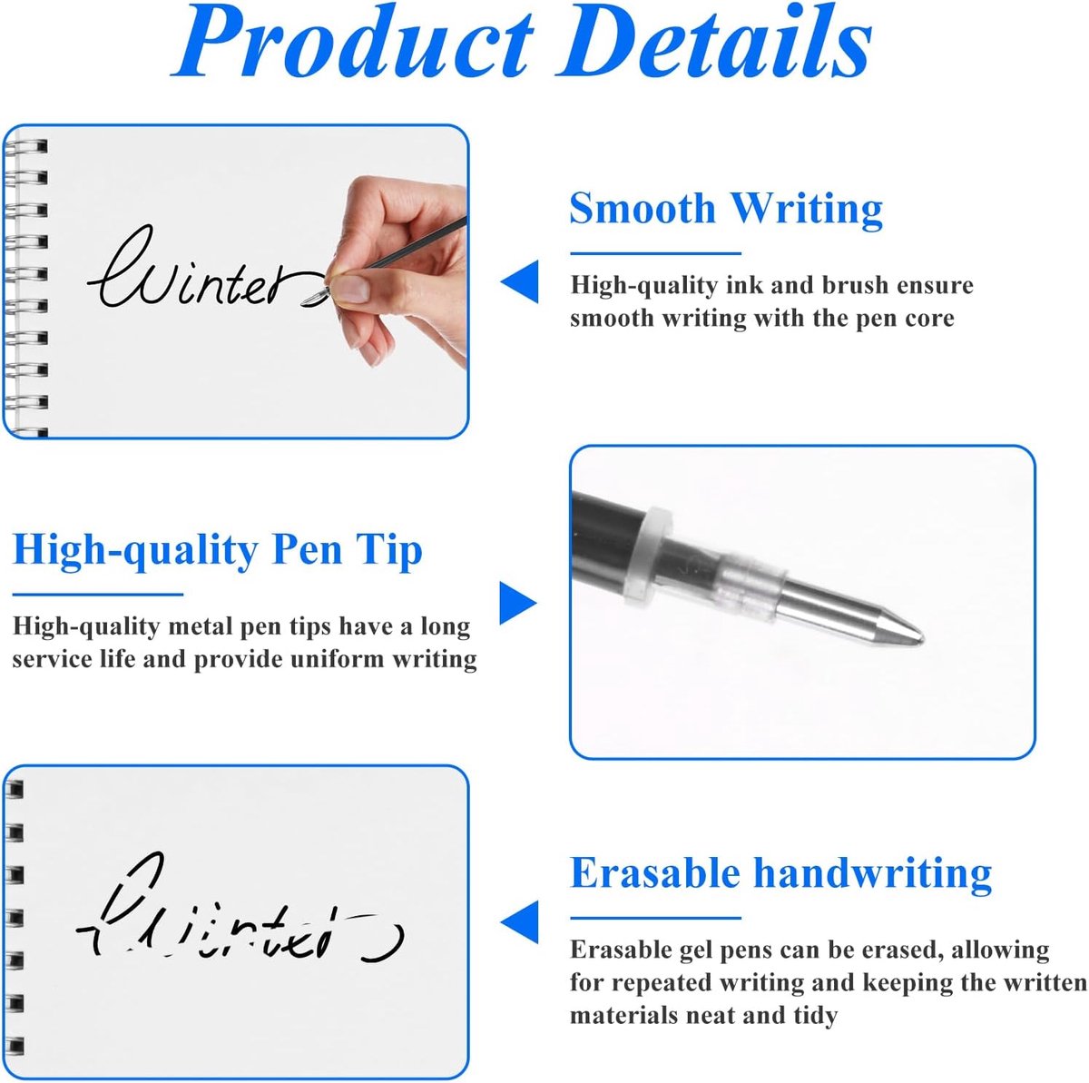 Pack of 12 Refills, Erasable, Black, Compatible with Legami Gel Refills, Erasable, Tip 0.7 mm, Height 13 cm, Heat - ShopVlot
