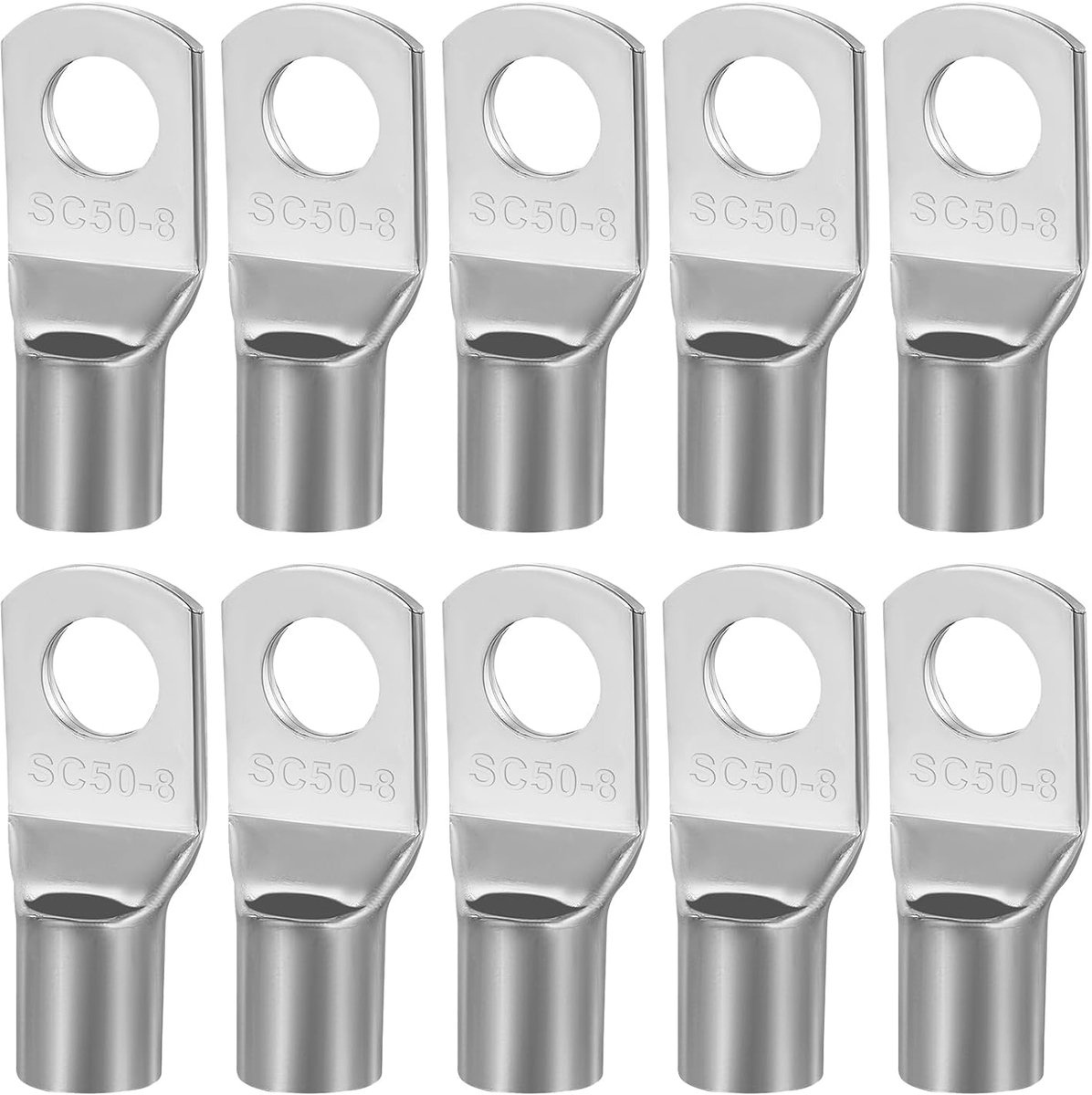10Pcs 50mm² M8 Non-Insulated Electrical Terminal Terminals SC in Silver Plated Copper Cable Connector Ring M8 Battery - ShopVlot
