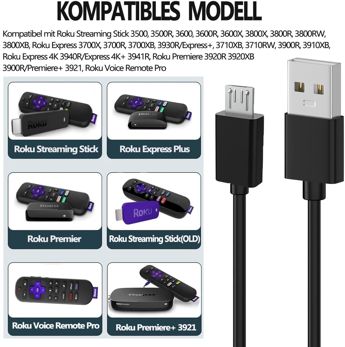 Toxaoii Micro-USB Power Cord Charging Cable Compatible with Roku Streaming Stick, Roku Express Plus, Roku - ShopVlot