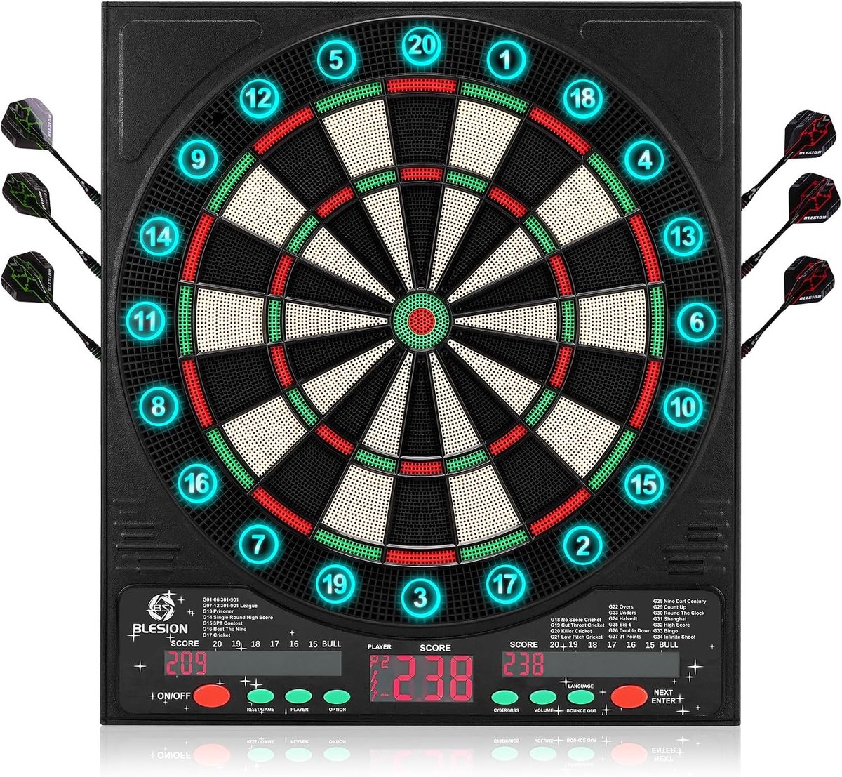 Blesion Electronic Dartboard 2025 Electronic Dart Board with German Voice E Dartboard with 6 Dart Flights, 3 Large - ShopVlot