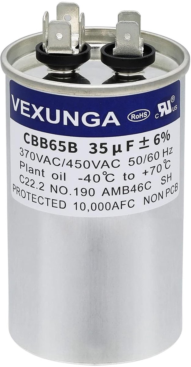 VEXUNGA Capacitor 35uF 35 MFD 440 VAC 450 VAC 50/60 Hz, round, AC capacitors CBB65 for air conditioning and fan motor - ShopVlot