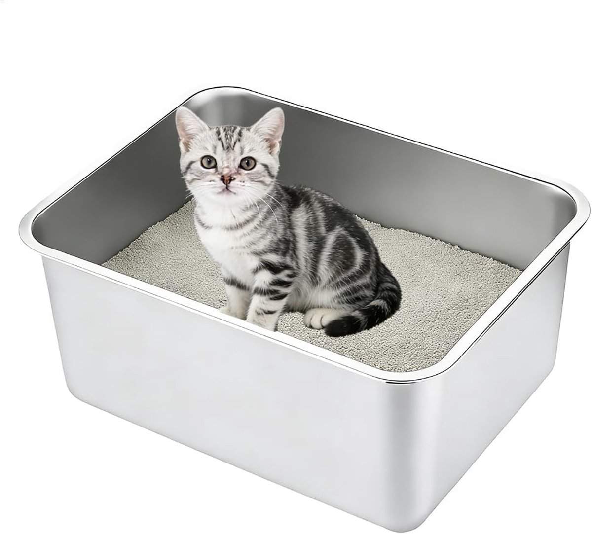 Stainless Steel Cat Litter Box - Metal High Sided Cat Litter Box, Large Stainless Steel Box, Cat Litter, Non-stick - ShopVlot