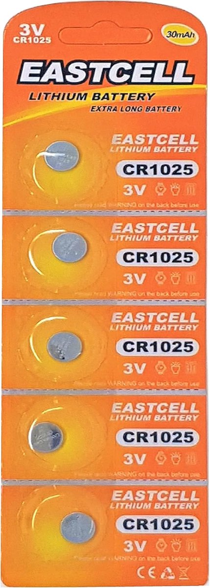 5 x CR1025 3V lithium button cell 30 mAh (1 blister card with 5 batteries) disposable branded product - ShopVlot