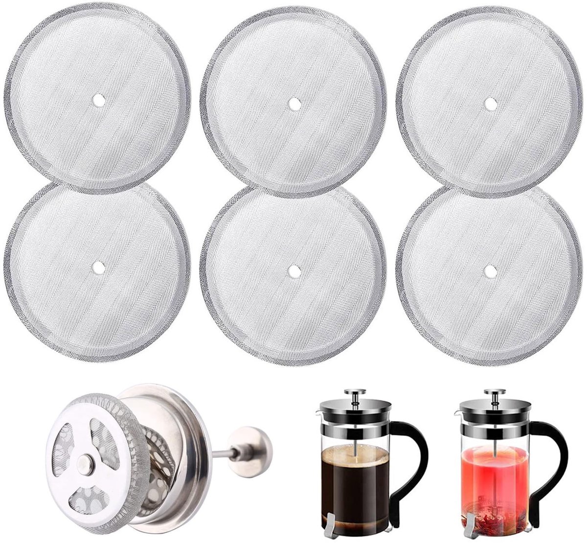 Solidchoice - Set van 6 RVS Herbruikbare Filters voor French Press