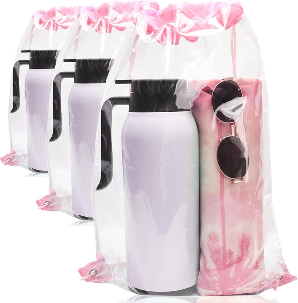 Clear Bag Transparent Backpack, 3 Pack Transparent Bags, Transparent Gym Bag, Transparent with Drawstring, Waterproof - ShopVlot