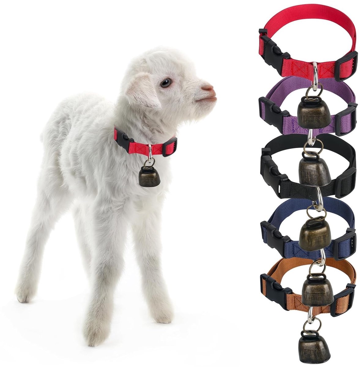 5 stuks geitenhalsbanden met belletjes, gemaakt van nylon, schapenhalsbanden, voor kleine boerderijdieren, geit - ShopVlot