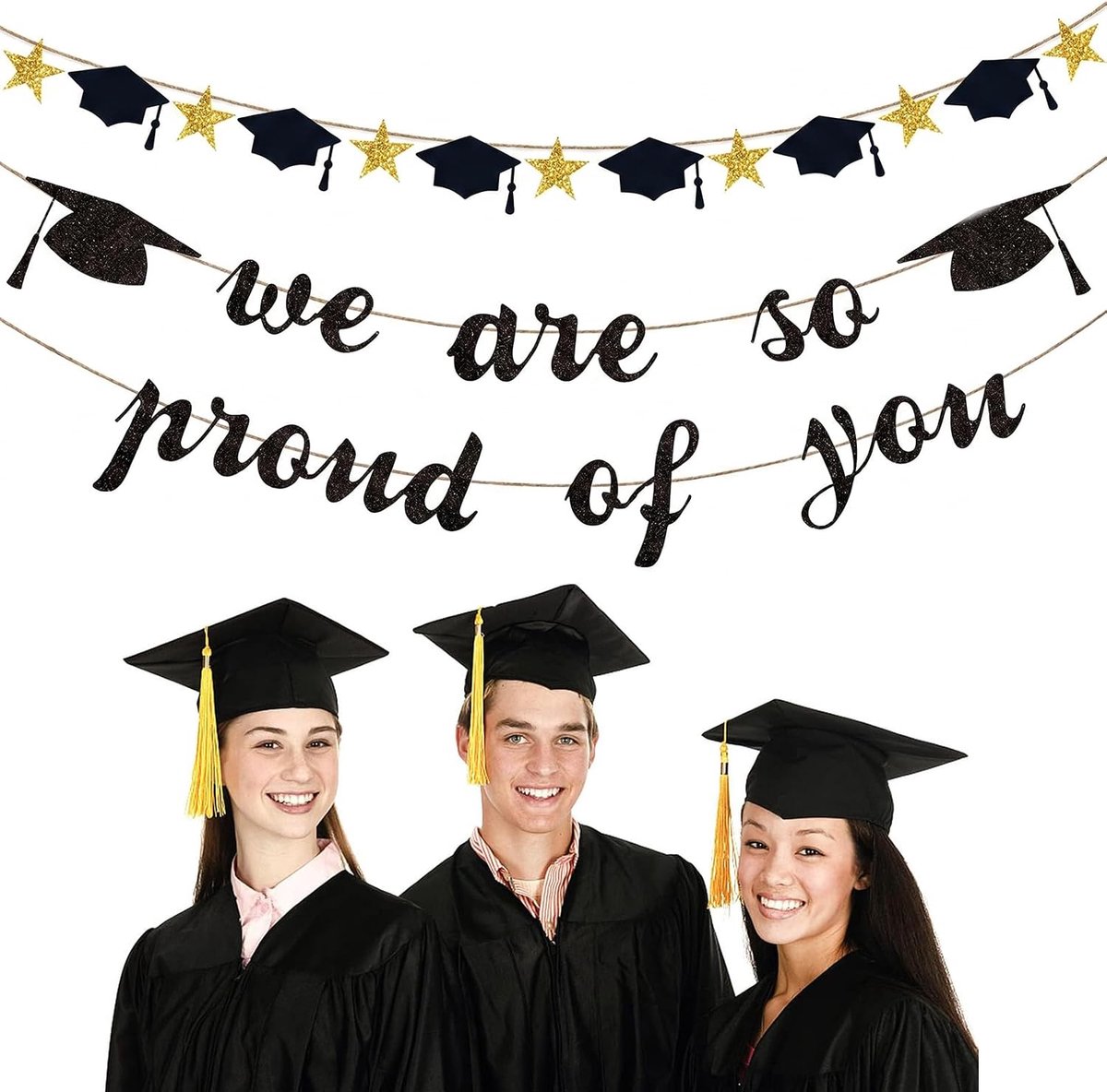 Set van 2 decoratieve slingers voor afstuderen - banner "We Stolz You" met doktershoed, decoratie om op te hangen in - ShopVlot