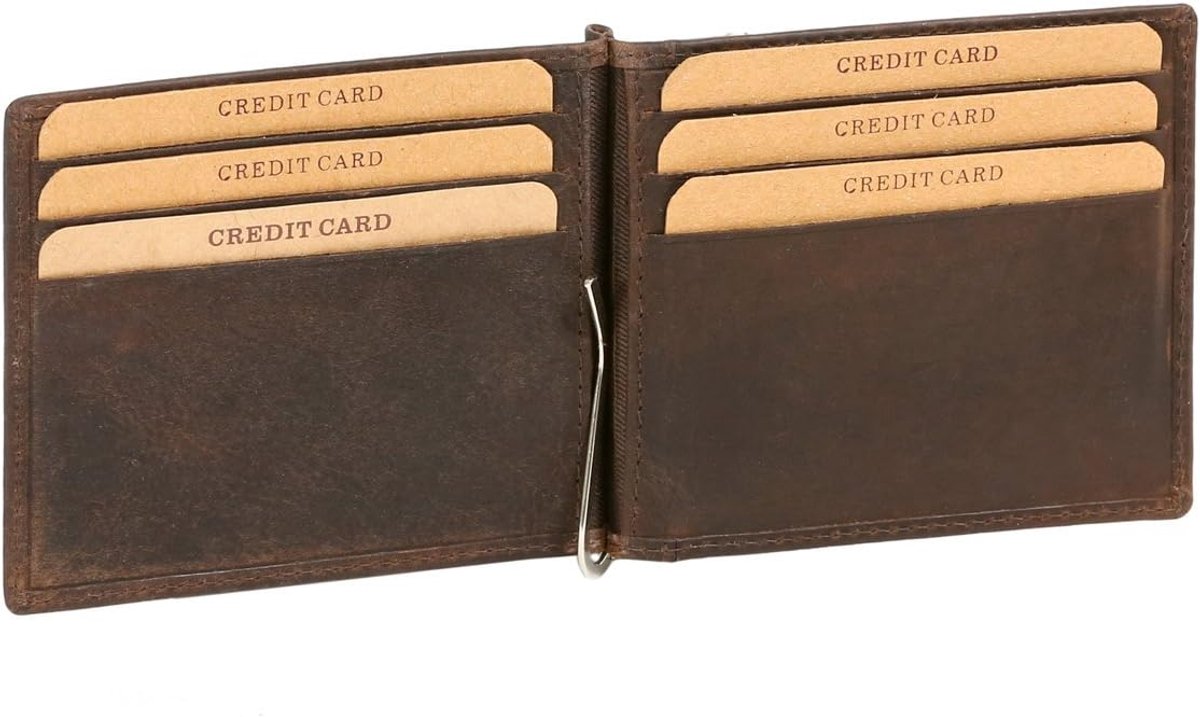 LEAS Wallet with clip for banknotes money clip vintage style genuine leather, brown Special Edition', brown, 11x9cm - ShopVlot