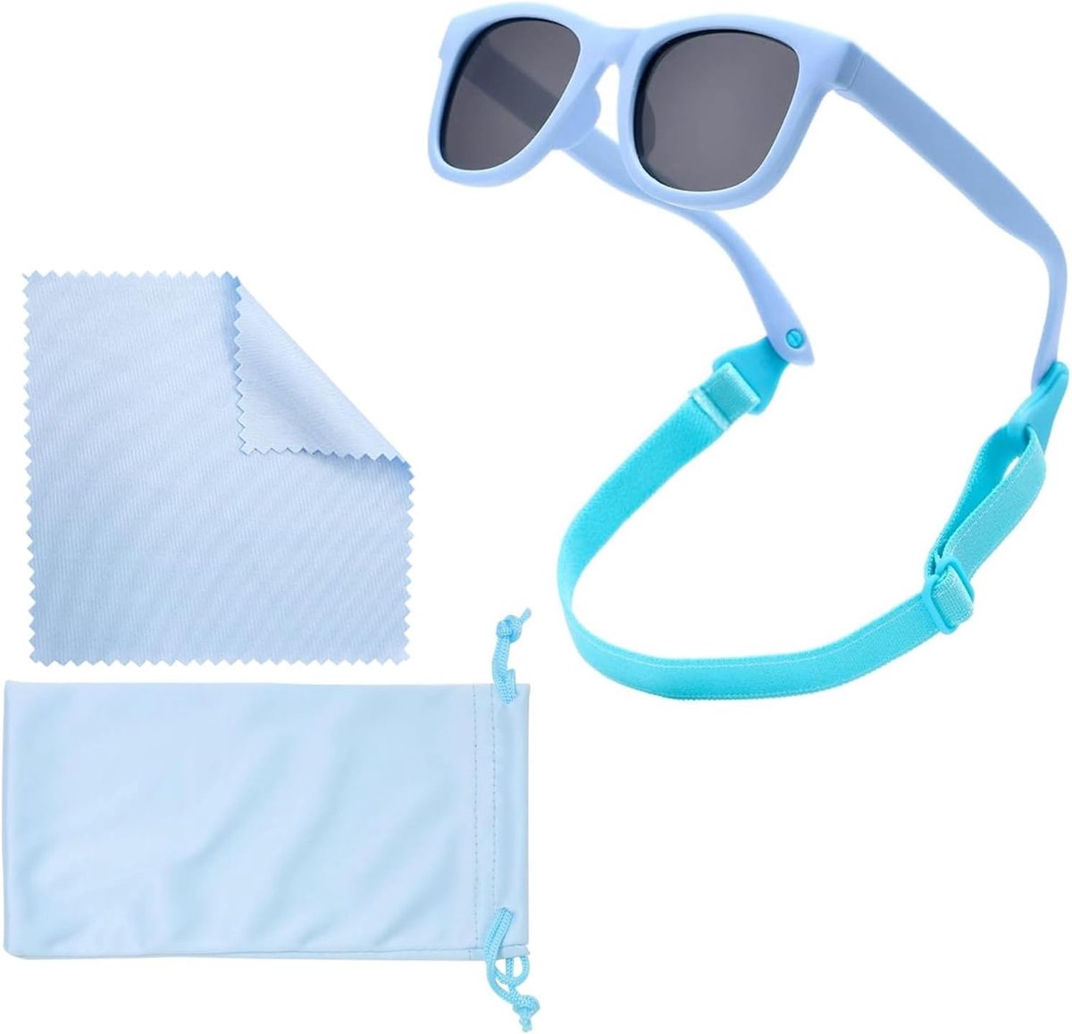 Children's Sunglasses, Adjustable Sunglasses, Cute Light Blue Baby Sunglasses with Storage Bag and Glasses Cloth for - ShopVlot