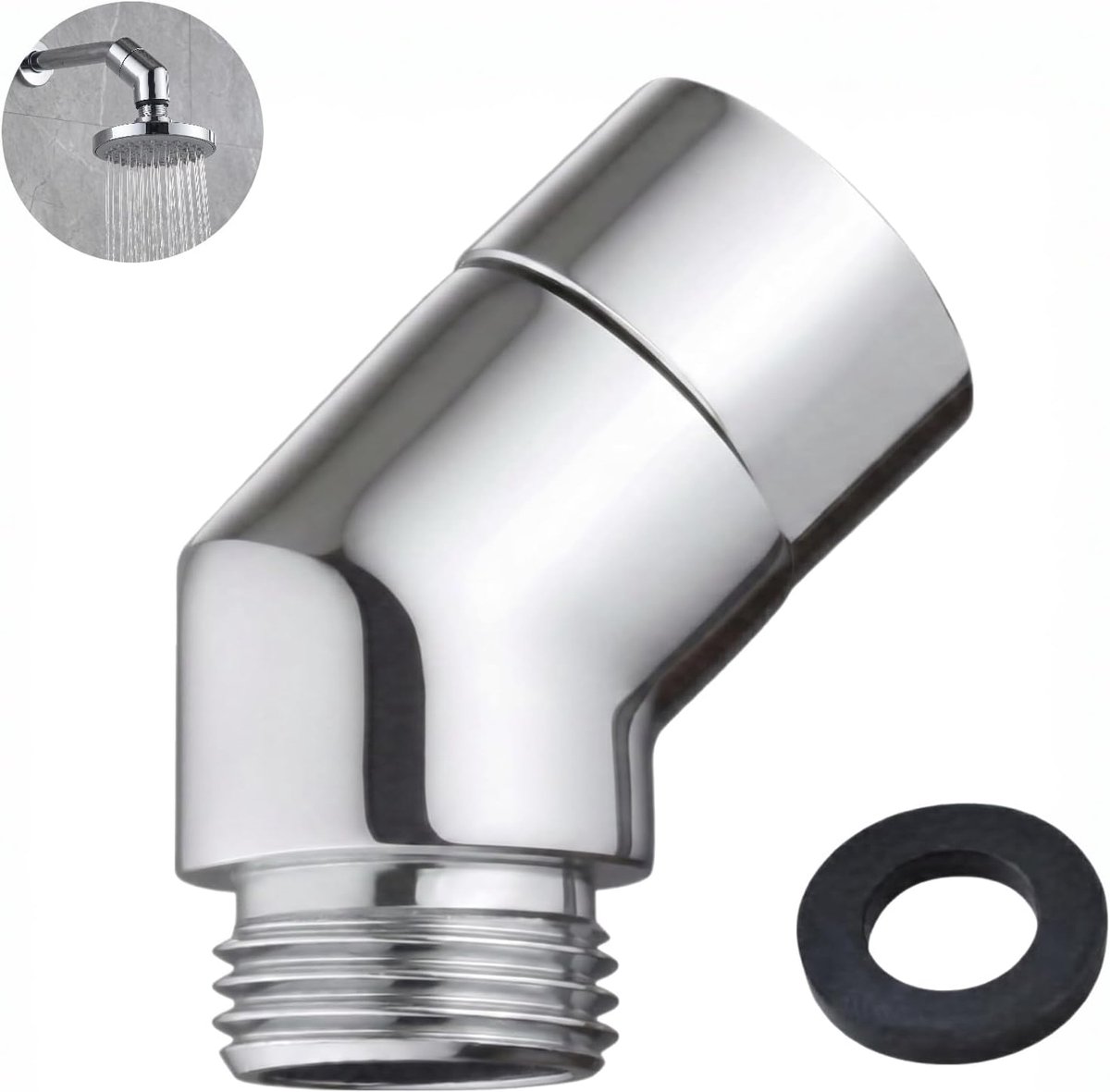 Handdoucheadapter 135 graden, doucheslangadapter 1/2 inch hoekstuk met rubberen afdichting, douchekopverlenging - ShopVlot