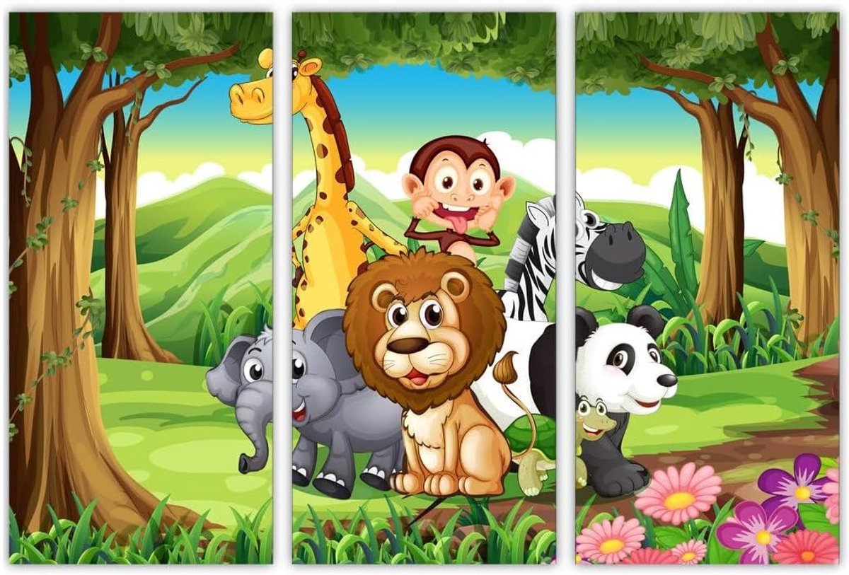 AREDE Set of 3 Wall Art Painting Picture Poster Jungle Animals 2 (90X60cm) Home Office Wall Decoration Living Room - ShopVlot