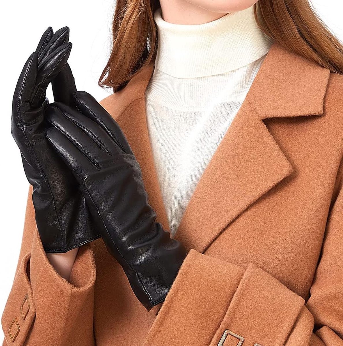 Women's leather gloves, made of real sheepskin, lined with cashmere or wool to keep warm winter gloves - ShopVlot