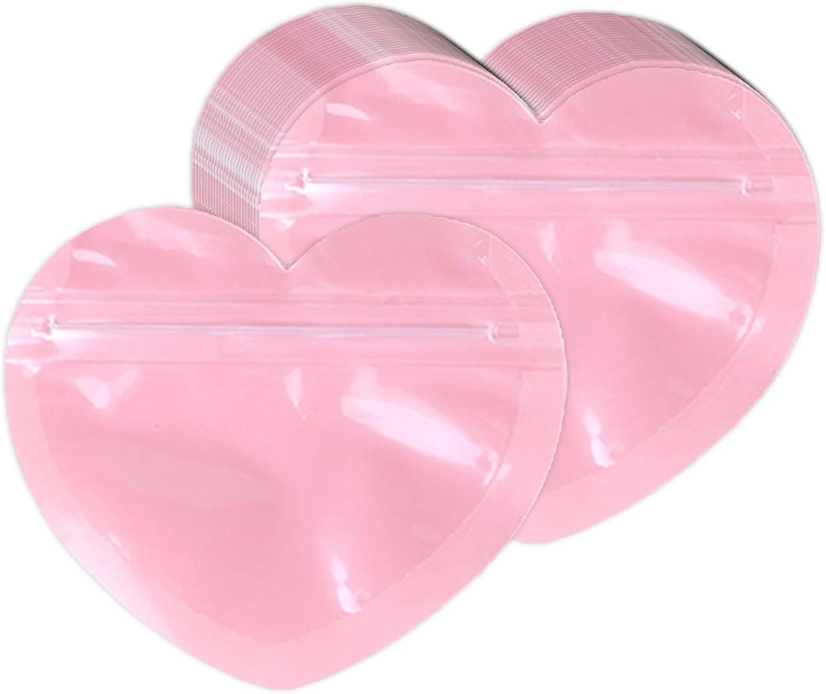 Pack of 50 Elegant Self Sealing Bags Heart Shape Pink for Jewellery Self-Sealing Jewelry Bags Comfortable Bag with Zip - ShopVlot