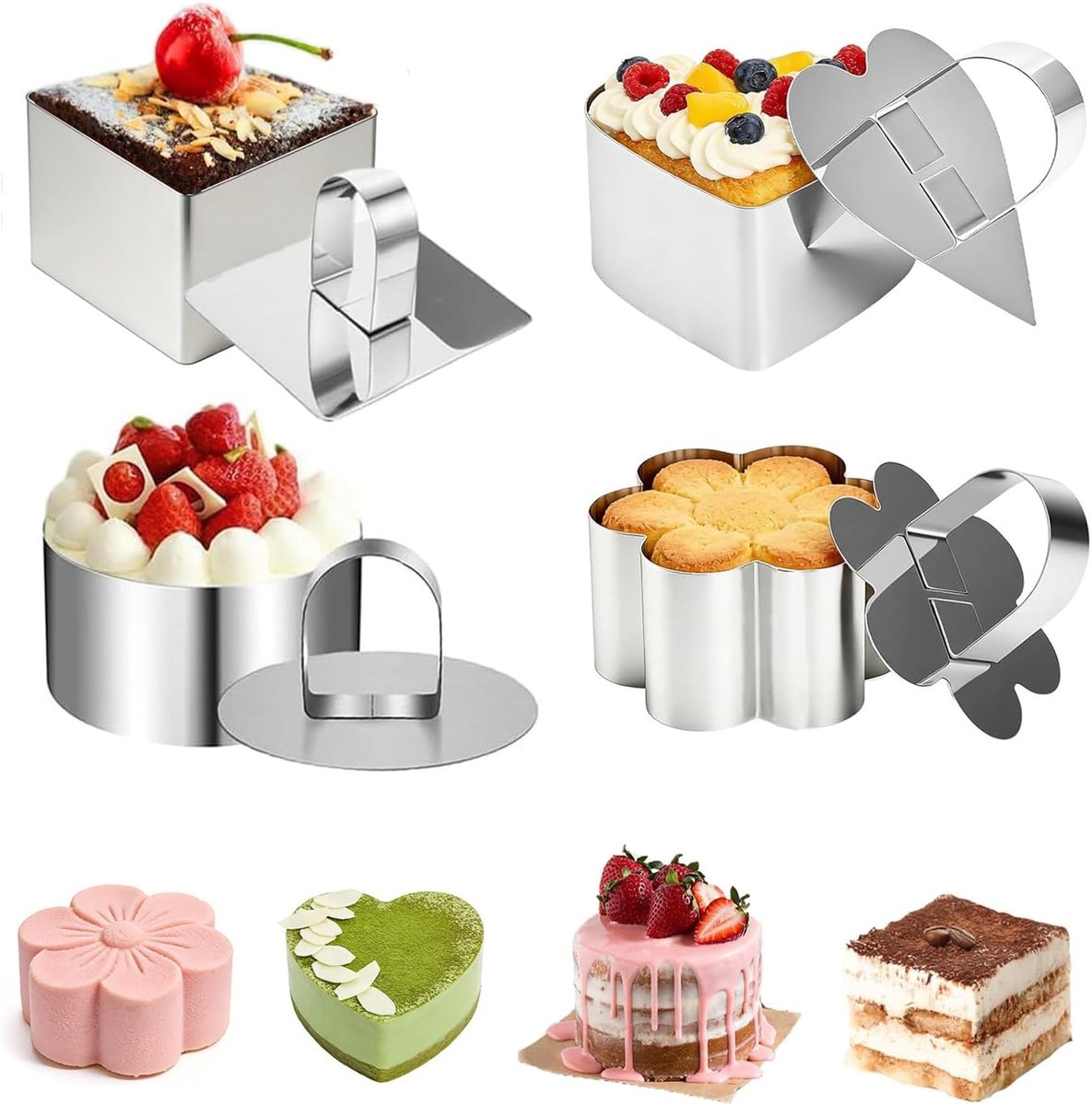 Set van 4 dessertringen en dinerringen, 8 cm kleine taartringen, dessertvormen, dessertringen, kookringen voor - ShopVlot