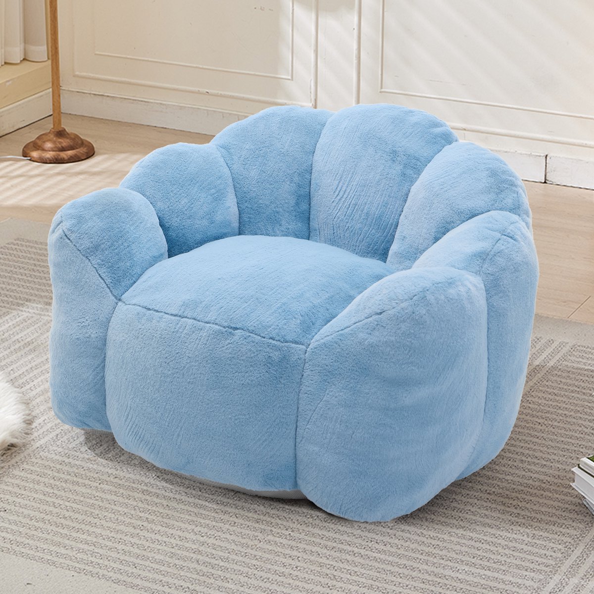OKWISH Zitzak 111 x 101 x 68 cm - Lotusvormige Loungestoel Met Rugleuning - Direct Klaar Voor Gebruik - Fluweel - Blauw
