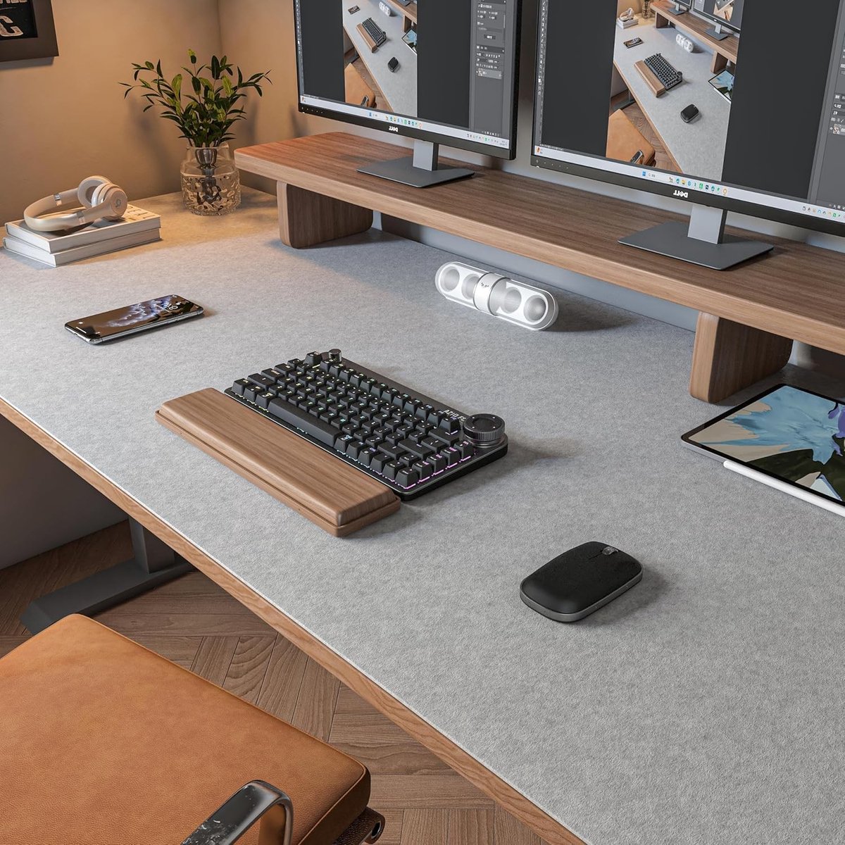 Grote Vilt Bureau Onderlegger 120x60 cm in Lichtgrijs | Antislip, Bureau Mat, Bureau Bescherming