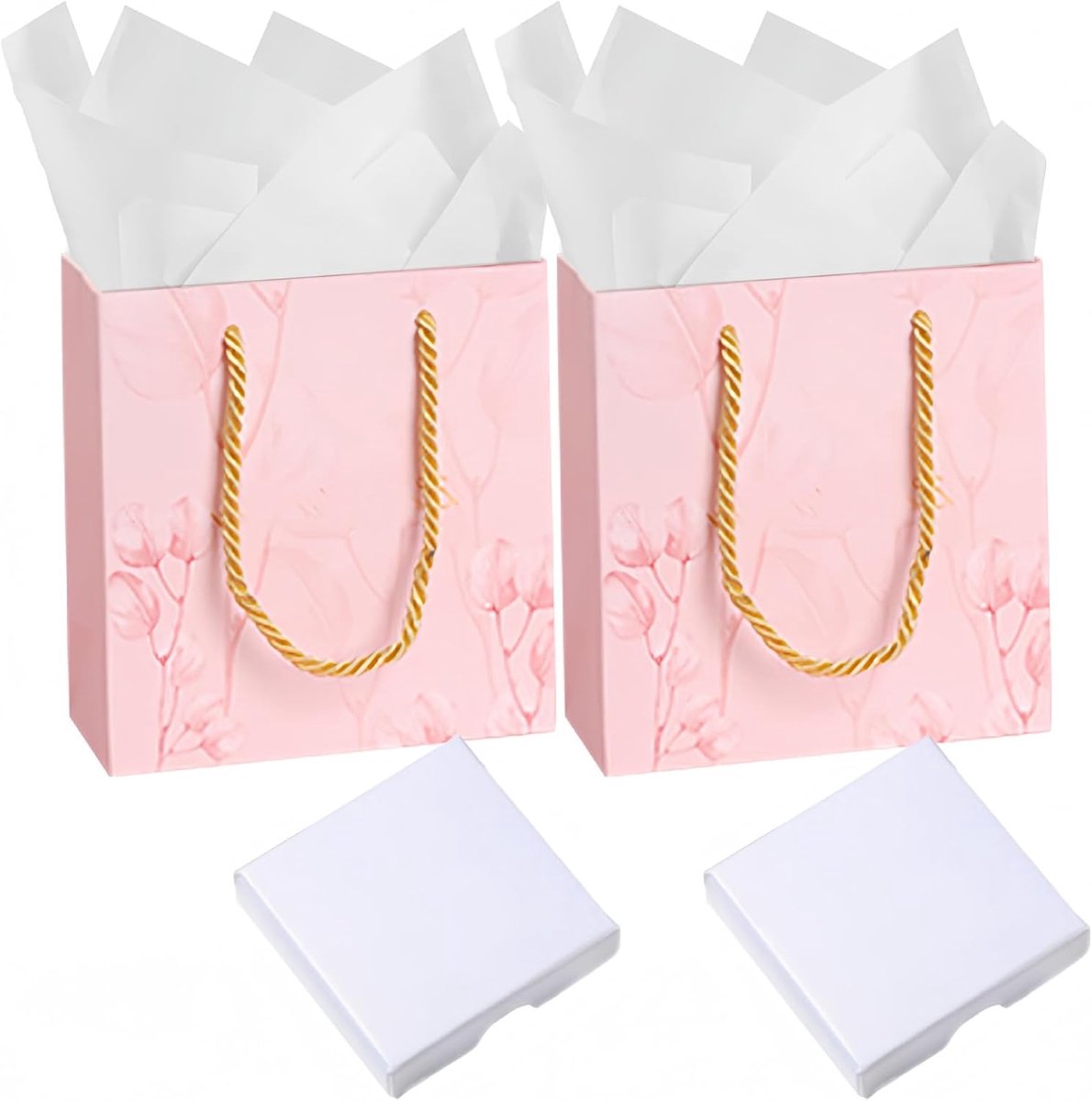 THXFUNAREA 2 roze geschenkzakjes voor dames, klein, 14 x 7 x 15 cm + 2 sieradendozen + zijdepapier, geschenkverpakking - ShopVlot