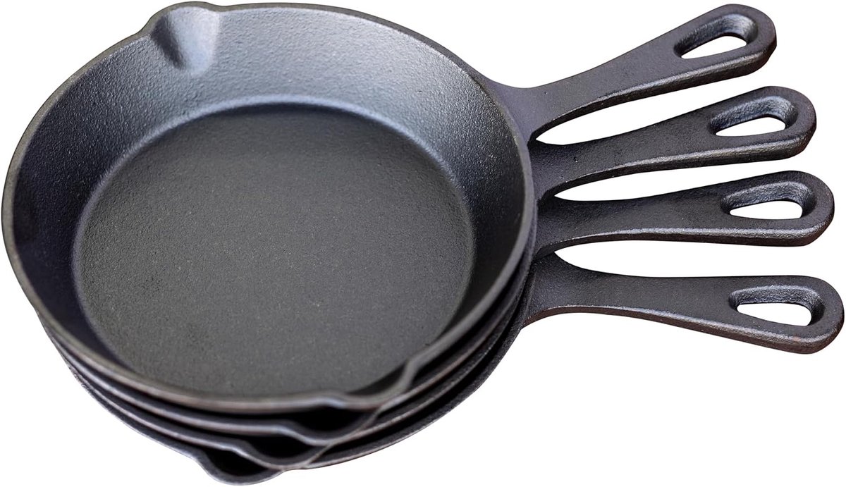 Gietijzeren pan - set 4 stuks - 16 cm - voorgebakken - ideaal voor bakken en sudderen - ShopVlot