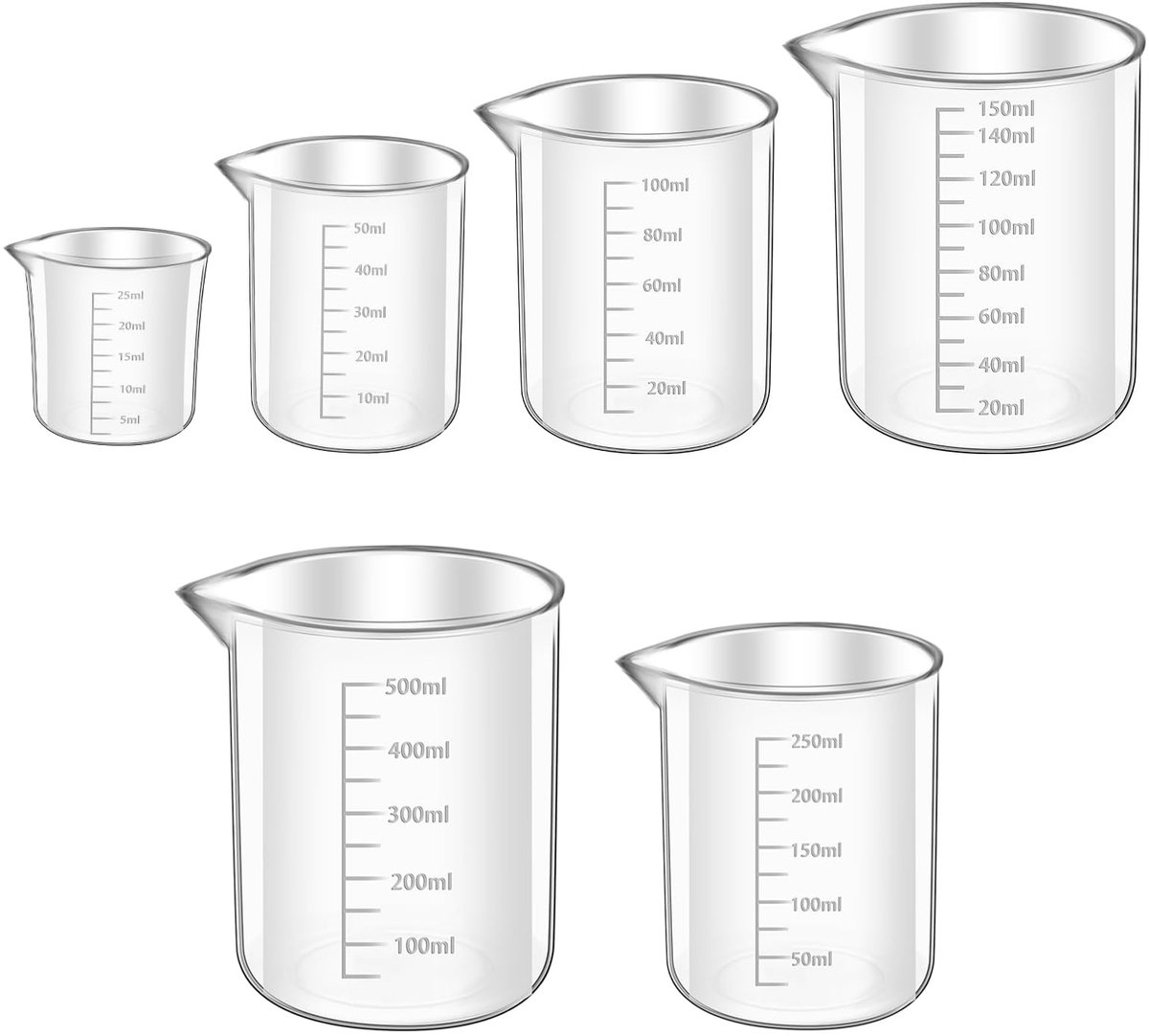 Maatbekers set - 5 delig - transparant kunststof - ideaal voor nauwkeurig afmeten - ShopVlot