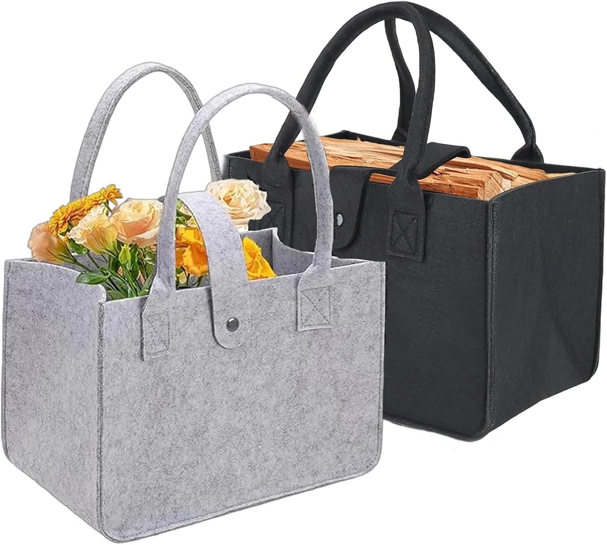Vilten boodschappentas 2 stuks grijs zwart 10L - Opvouwbaar met sterke handgrepen - Ruimtebesparende shopper voor wasgoed, boeken en kleding