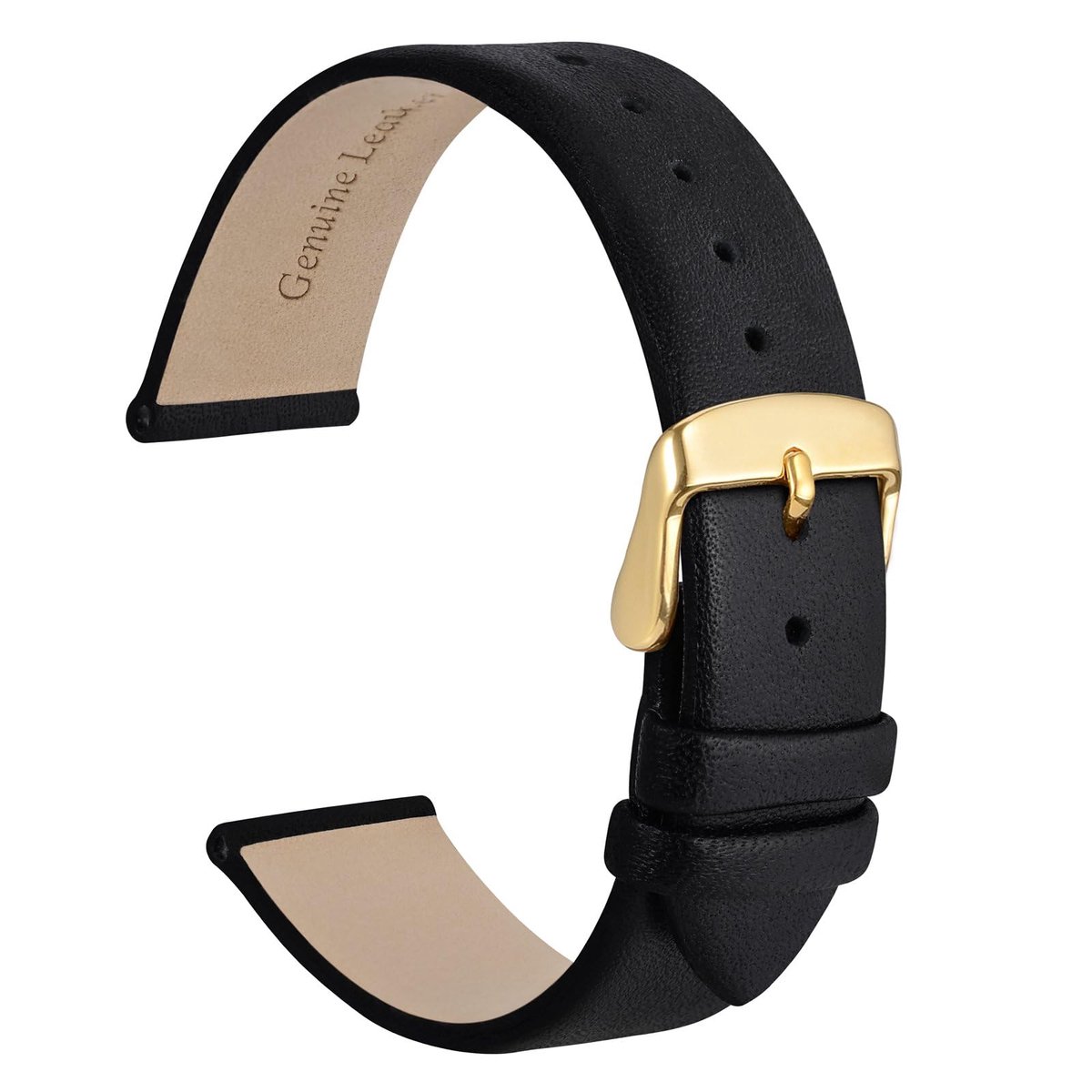 Leren horlogebandje 18mm - zwart - gouden gesp - stijlvol en elegant - ShopVlot
