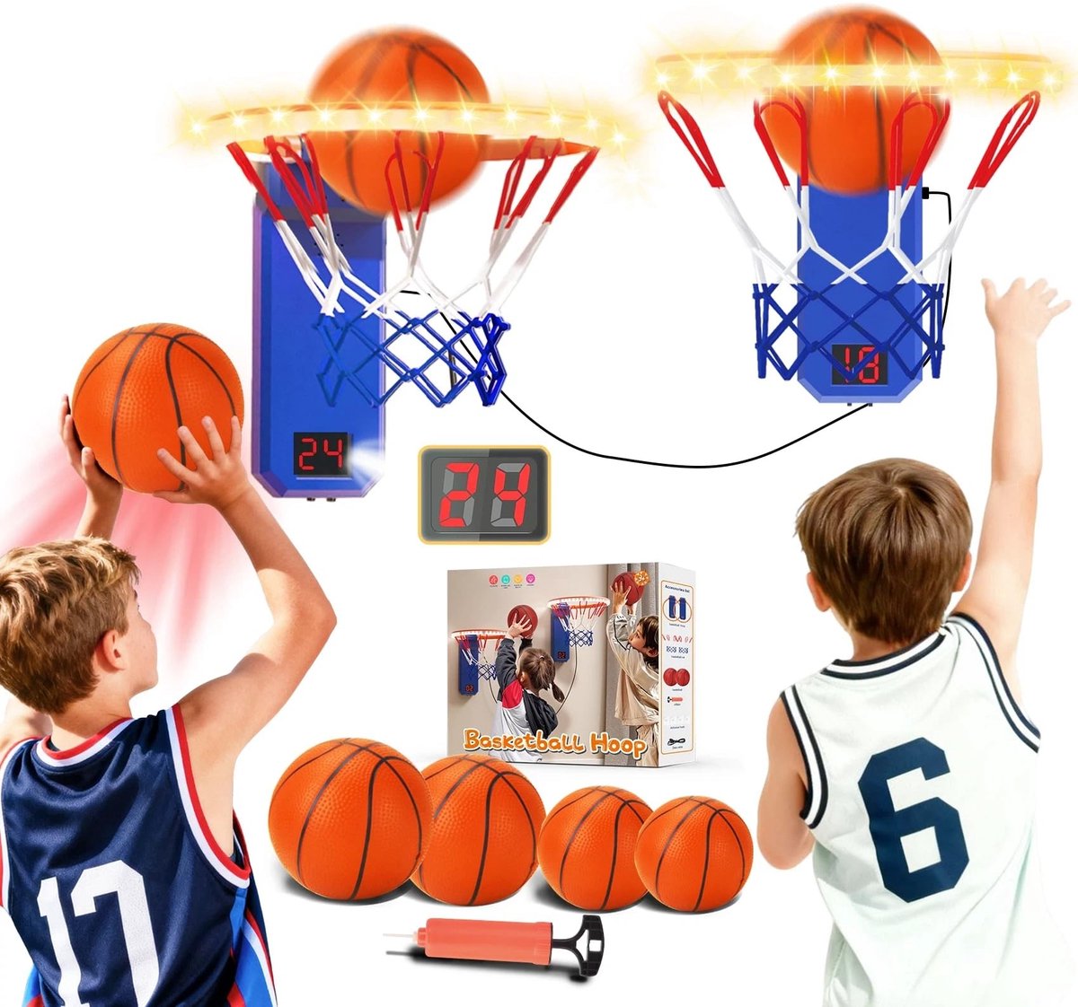 Solidchoice - 2-delige LED Basketball Hoepel Set voor Kinderen met Geluidseffecten