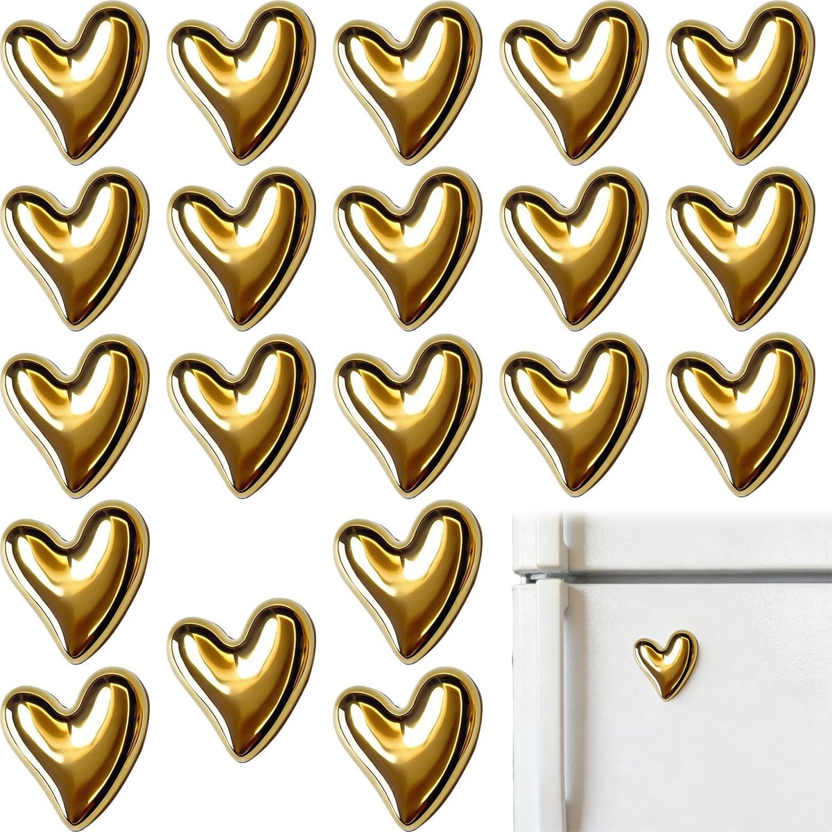 Heart magnets set van 20 - gouden acryl mini koelkastmagneten - decoratieve hartvorm - ShopVlot
