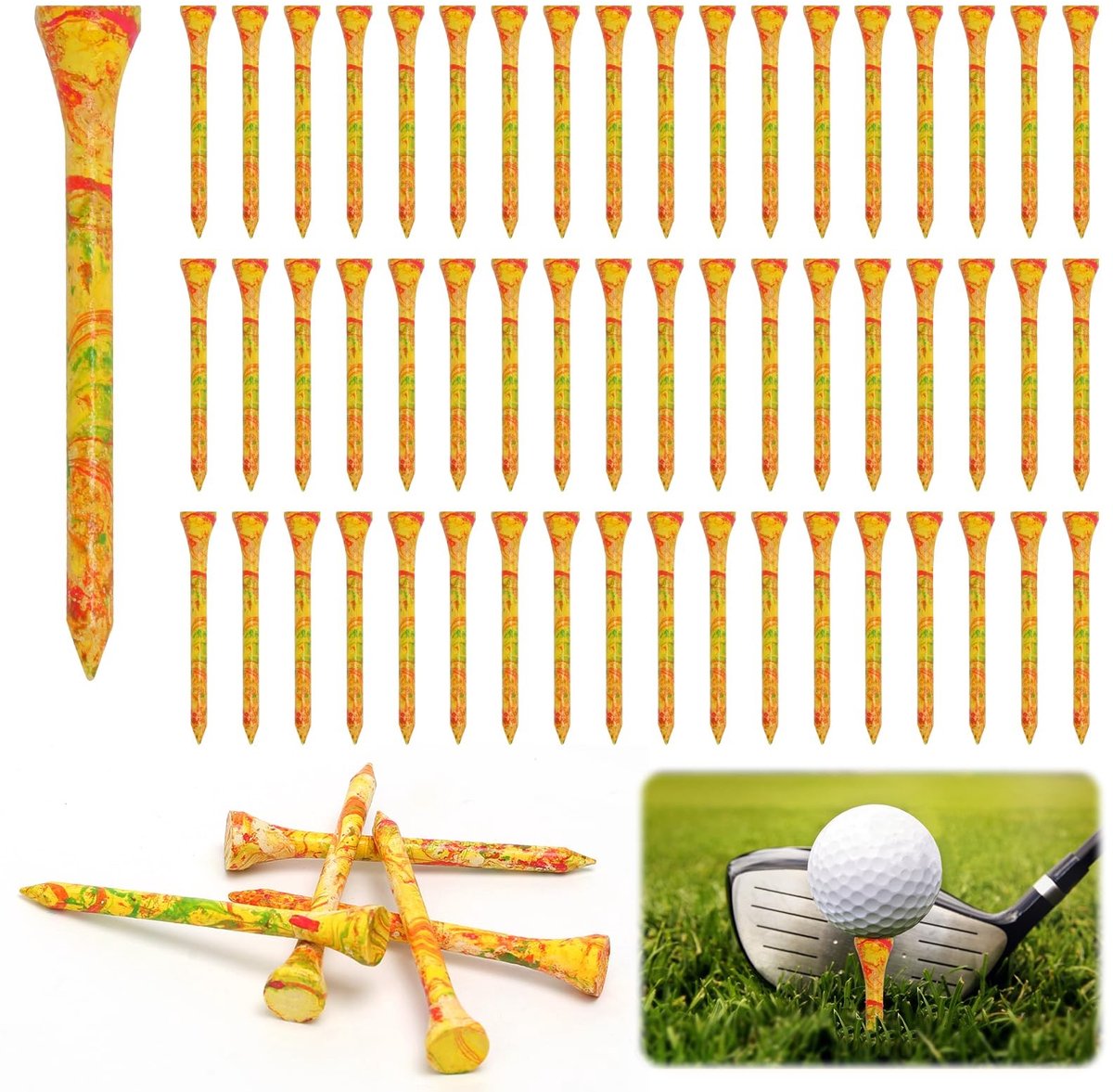 Solidchoice - 60 Stuks Biologisch Afbreekbare Bamboo Golf Tees 70mm