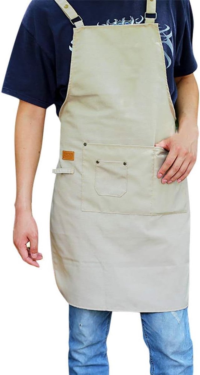 Kookschort Unisex M - Khaki - Verstelbaar - Met zakken voor keuken en restaurant - ShopVlot