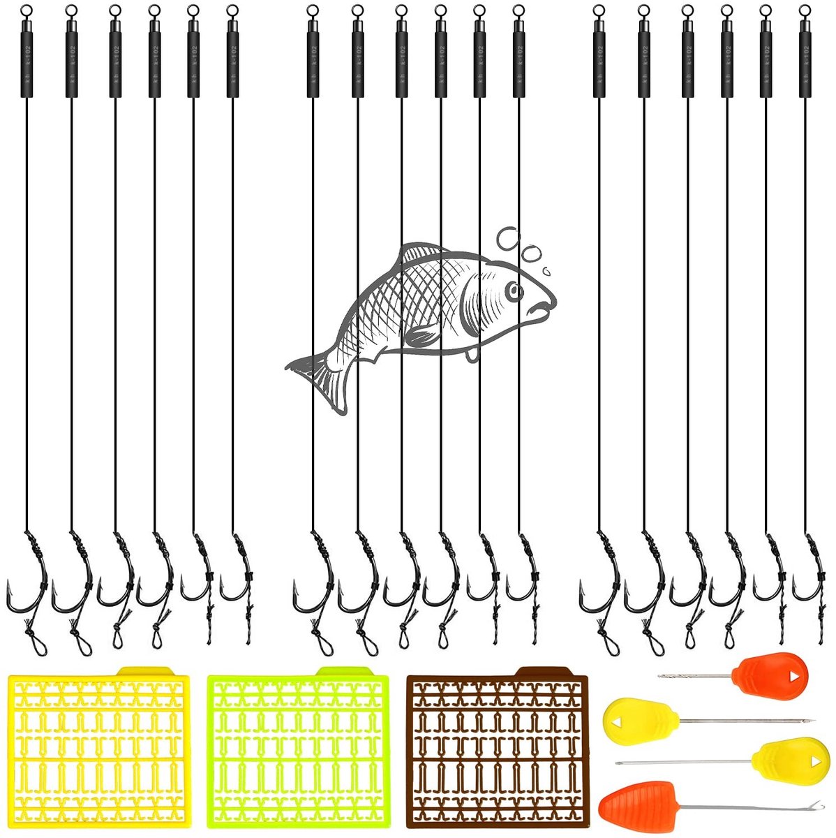 Solidchoice - Handgemaakte Carp Rigs met Haak en Boilie Stoppers - 18 Stuks