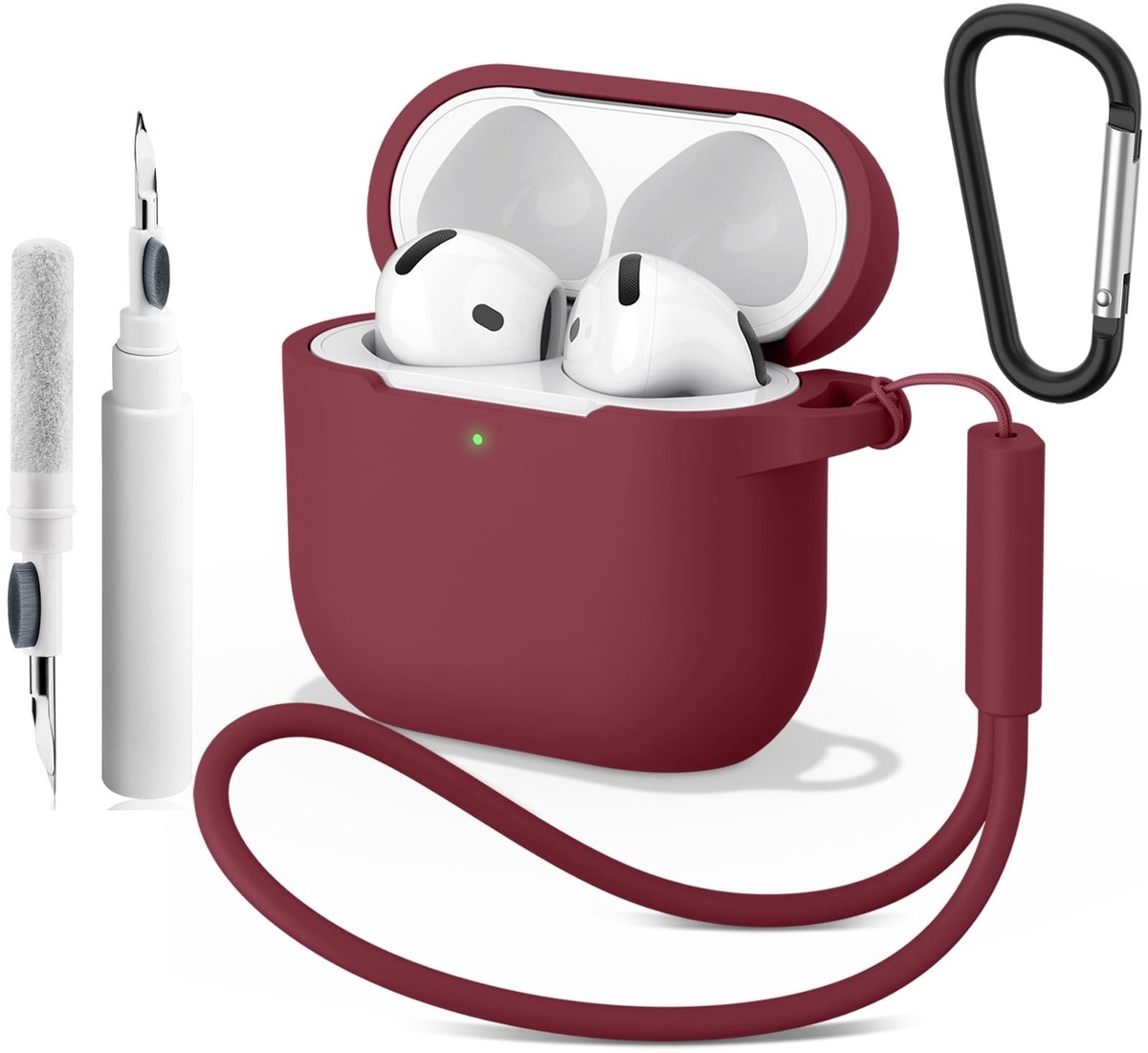 Solidchoice - Siliconen Hoes voor AirPods 4 met Schoonmaakpen en Karabijnhaak