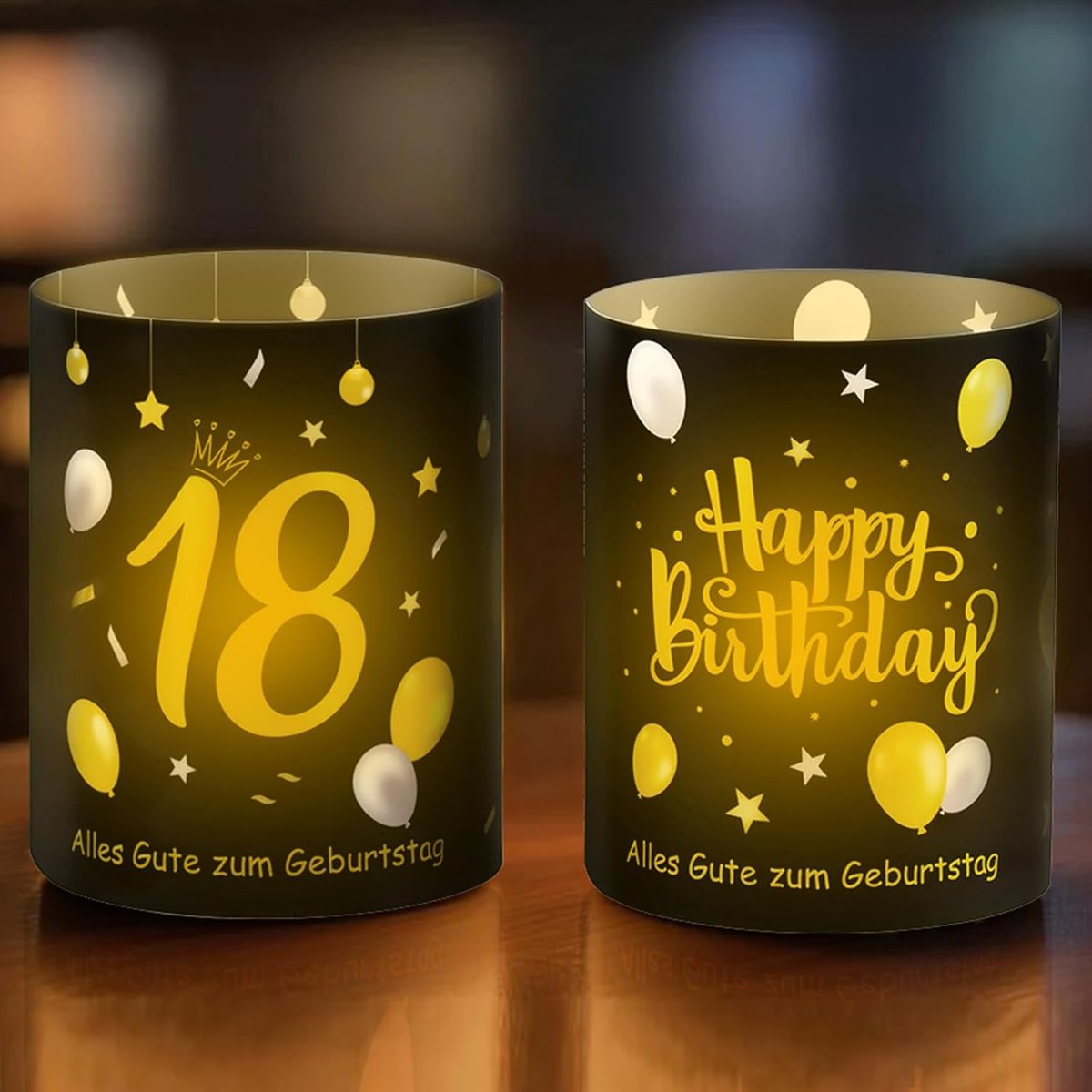 SnelShoppen - 12 Lantern Tafel Decoratie 18e Verjaardag - Gelukkige Verjaardag Versiering - 18 Jaar - Tafeldecoratie voor Theelichten of Kaarsen - Fee