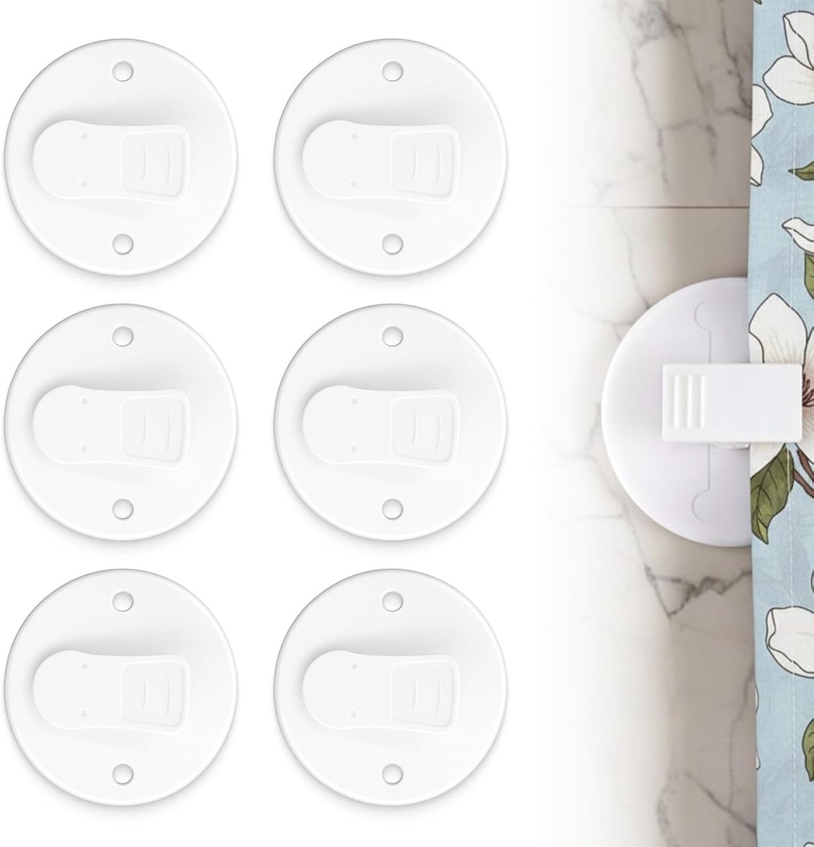 SnelShoppen - Pack van 6 zelfklevende douchegordijnclips, anti-slip wandclips voor douchegordijnen en spatschermen, compact en lichtgewicht, sterke gr