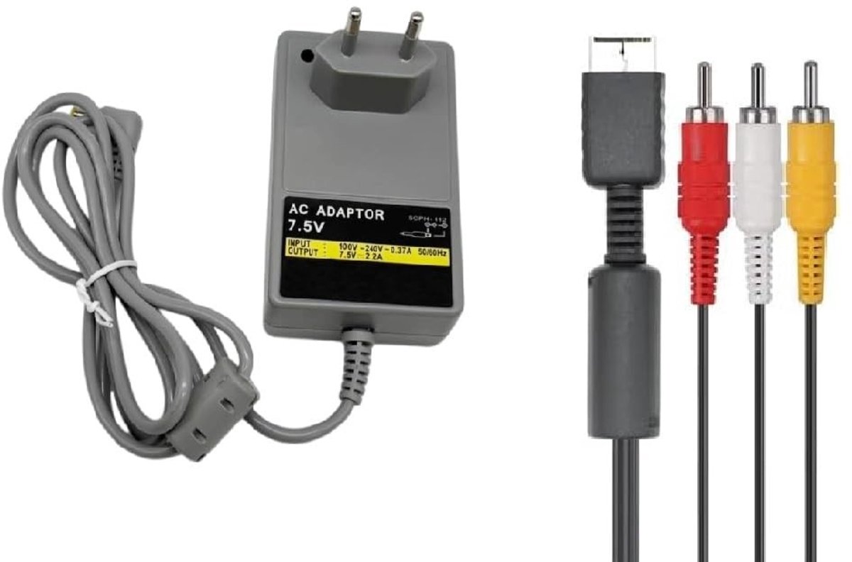 Solidchoice - Vervangende Voedingsadapter met AV Composite Kabel voor PS1
