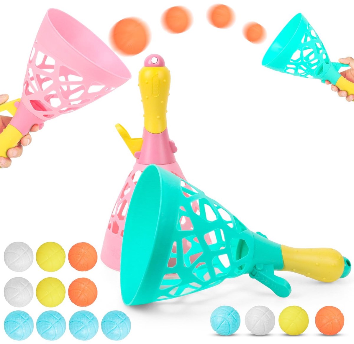 Solidchoice - 12-delig Catchball Spel voor Kinderen met 2 Vangbekers en 10 Ballen