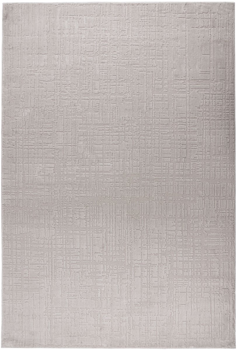 Padiro laagpolig vloerkleed 80 x 150 cm - zilver - modern abstract design - met reliëf - geschikt voor vloerverwarming - van polyester