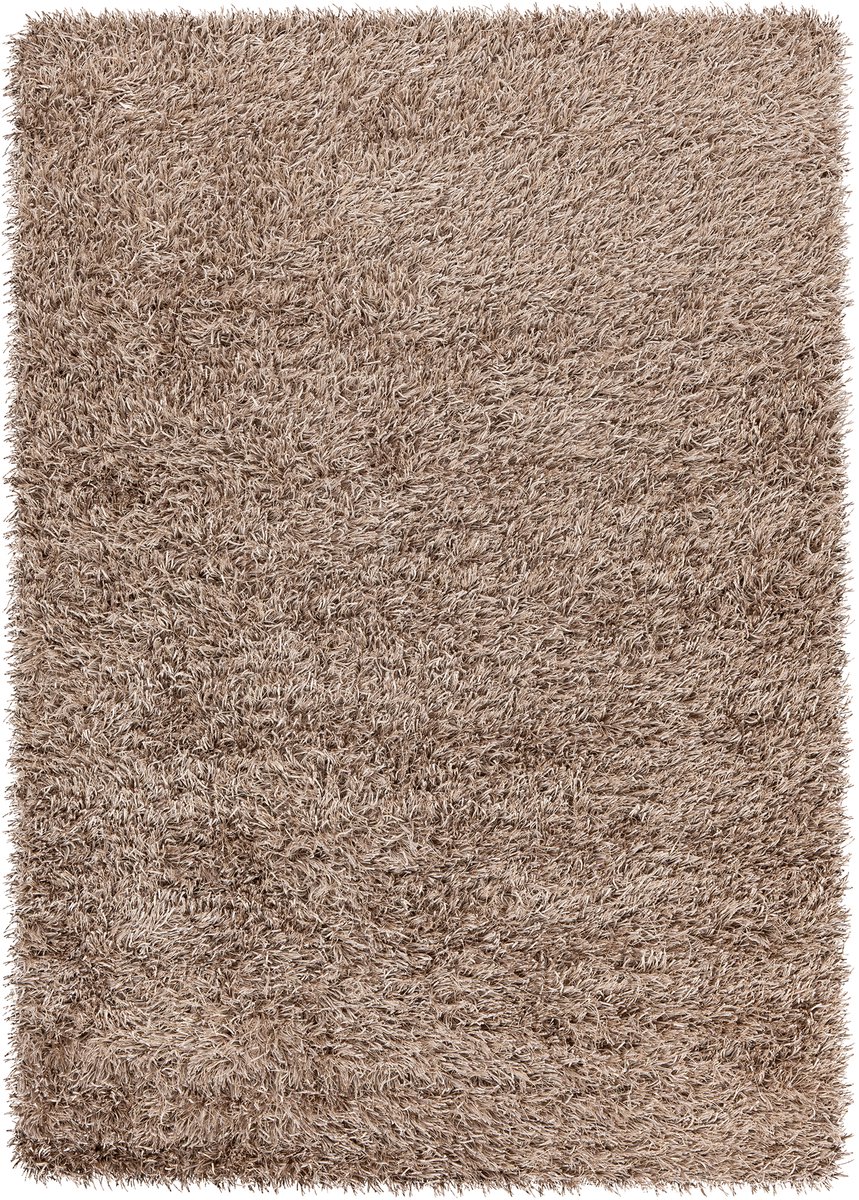 Padiro hoogpolig vloerkleed 120 x 180 cm - taupe - modern pluizig effen design - geschikt voor vloerverwarming - met franjes - van polyester en modacryl