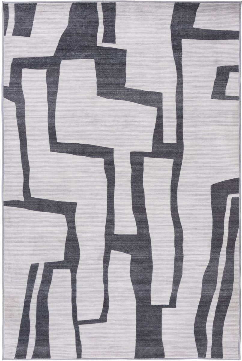 Padiro laagpolig vloerkleed 200 x 290 cm - zilver - modern abstract design - geschikt voor vloerverwarming - van polyester