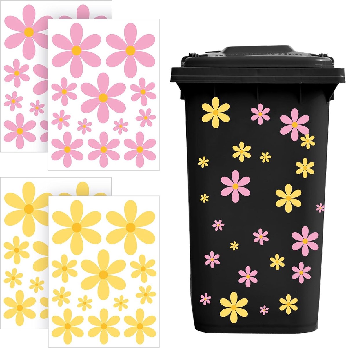 Doorstickers 4 Vellen Zelfklevende Waterdichte Bloemenstickers - Roze, Geel - Decoratie voor Binnen en Buiten - ShopVlot
