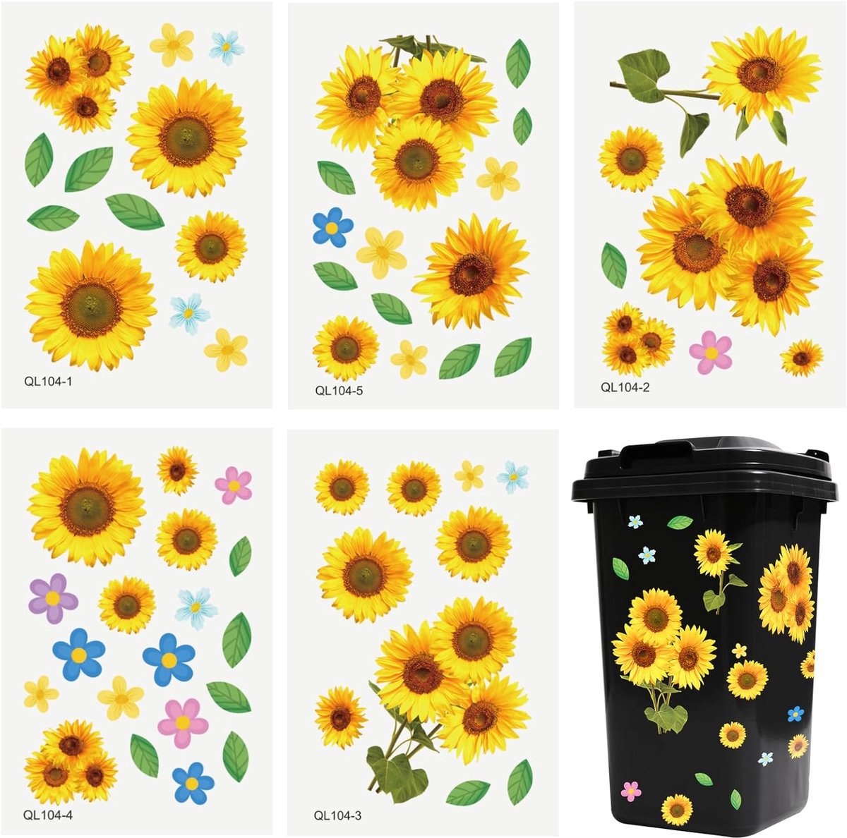 Afvalbak Stickers 82 Stuks - Zelfklevende Waterproof Bloemen - Personaliseer je bakken - ShopVlot