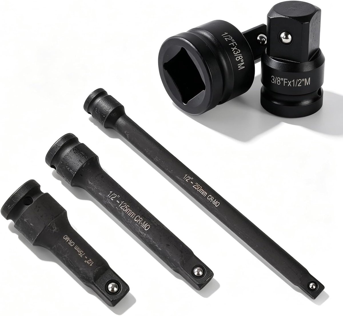 1/2 inch dopsleutelverlenging, 5-delige krachtverlenging 75 mm 125 mm 250 mm 1/2 inch verlengingsset dopsleutel met - ShopVlot