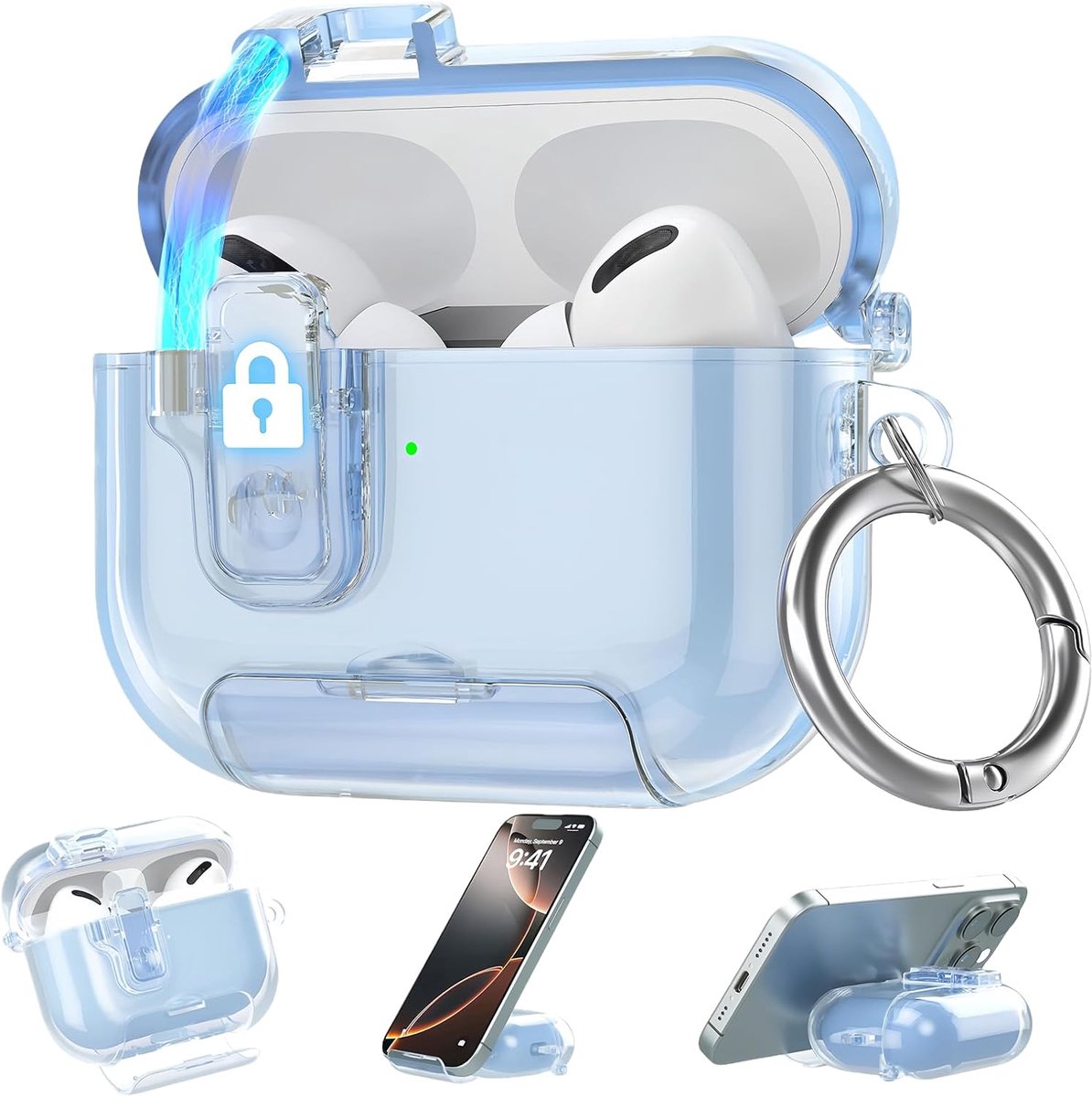 Ultra-Transparant Magnetisch Hoesje Compatible with AirPods Pro 3e Gen (2025), Anti-Geel met Telefoonstandaard - Blauw - ShopVlot