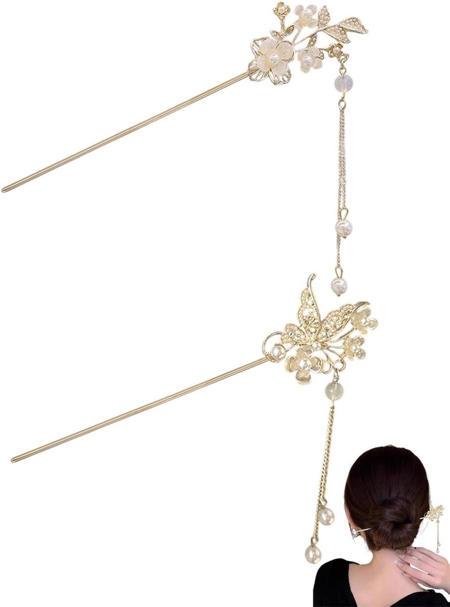 2 pieces Chinese buns premium quality vintage hair pins Hanfu accessories flower sticks DIY for women. - ShopVlot